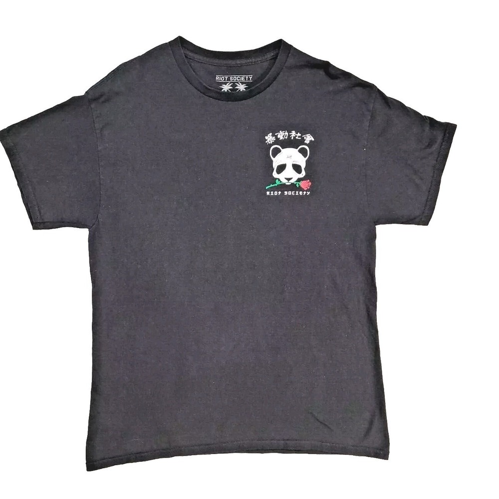 Riot Society Panda Rose Graphic Tee Black Short Sleeve T-shirt Men's Large